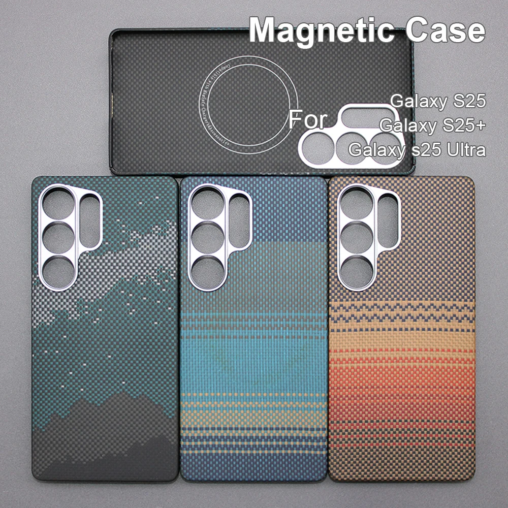

For samsung galaxy s25 ultra/s25+/S25 carbon case 600d kevlar aramid fiber fabric ultra thin hard cover magnetic balck Slim ligh