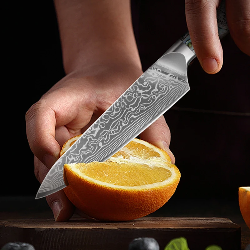 5-inch Utility Knife Damascus steel, Super-Sharp Blade,  Multi-Purpose,Kitchen Chef Fruit Knife Abalone Shell Handle