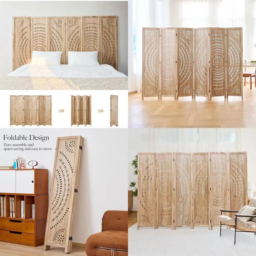 

Шестипанельная деревянная резная складная ширма 66.9 (натуральное дерево), разделитель пространства для дома, офиса, ресторана