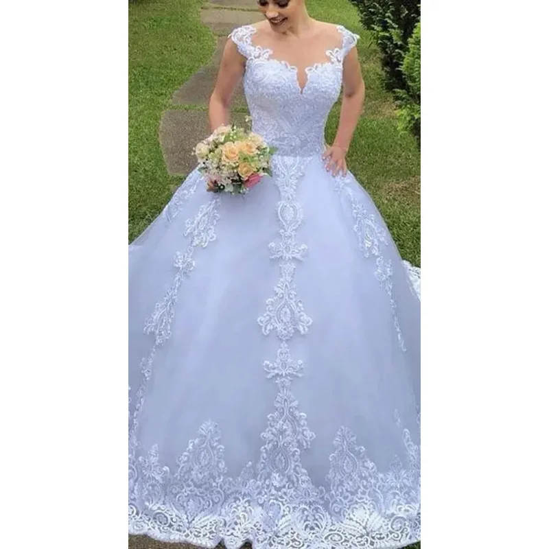 Vestido De Noiva 2025 Abito da sposa con scollo a V Abito da sposa in pizzo di lusso con strascico Abito da ballo classico Taglie forti Personalizzato