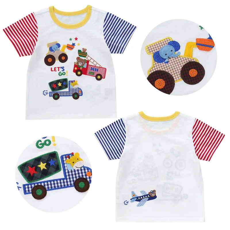 

Футболка с короткими рукавами для маленьких мальчиков — повседневная хлопковая футболка с милыми мультяшными аппликациями в виде транспортных средств и животных