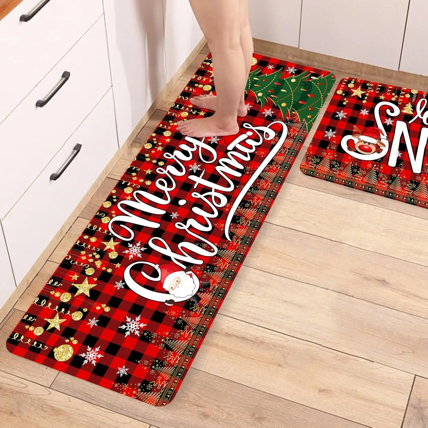 

VIKAMA2PC Cute Gingerbread Man Christmas Kitchen Mat Home Non-Slip And Dirt Mat Toilet Toilet Absorbent Door Mat