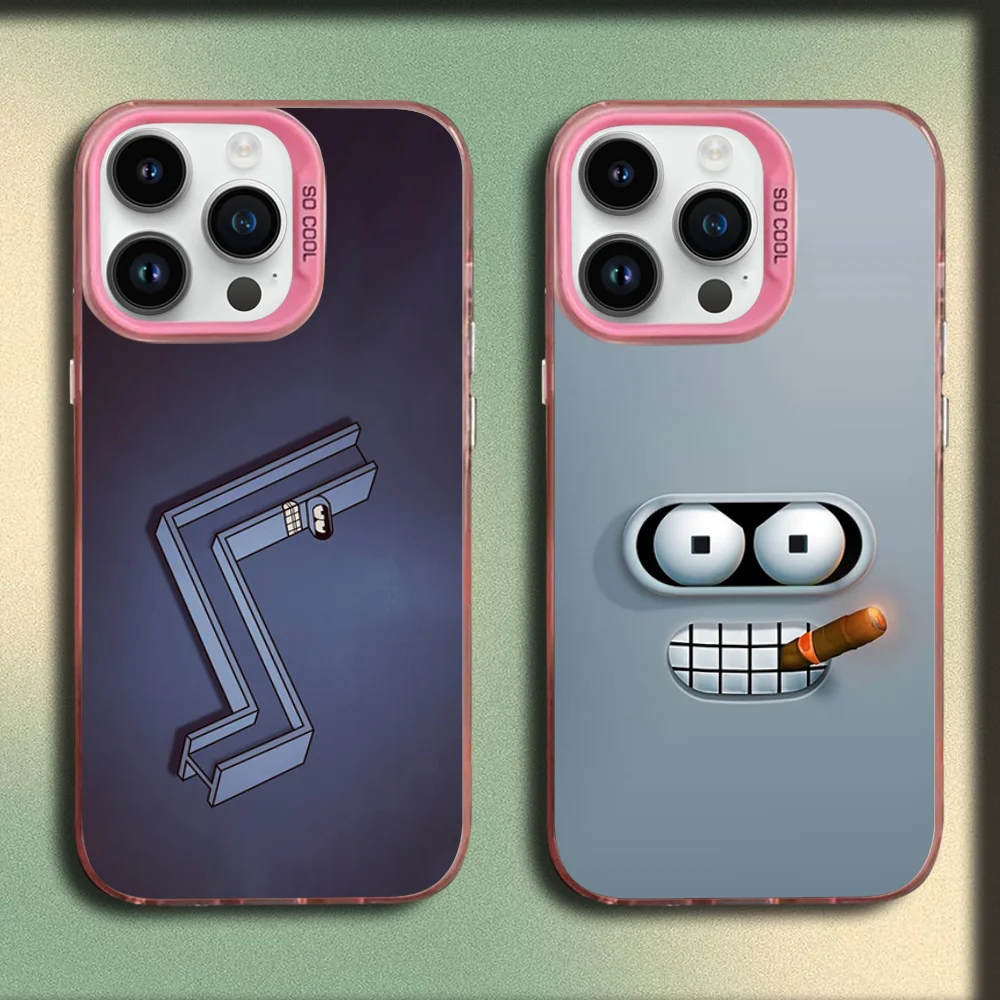 

Anime F-Futuramas B-Benders Phone Case For iPhone 16,15,14,13,12,11,Mini,Pro,E,MAX Pink Matte Silicone Cover