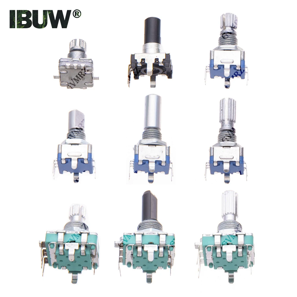 5PCS EC11 EC12 EC16 Rotary Encoder Knob Set 15mm/20mm Half Shaft Plum Shaft with Nut Washer DIY Electronics Parts