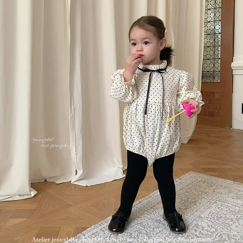2025 New Autumn Newborn Baby Girls Bodysuits Long Sleeved Cotton Dot Print Infant Baby Girls Jumpsuit 0-24M Children Clothes