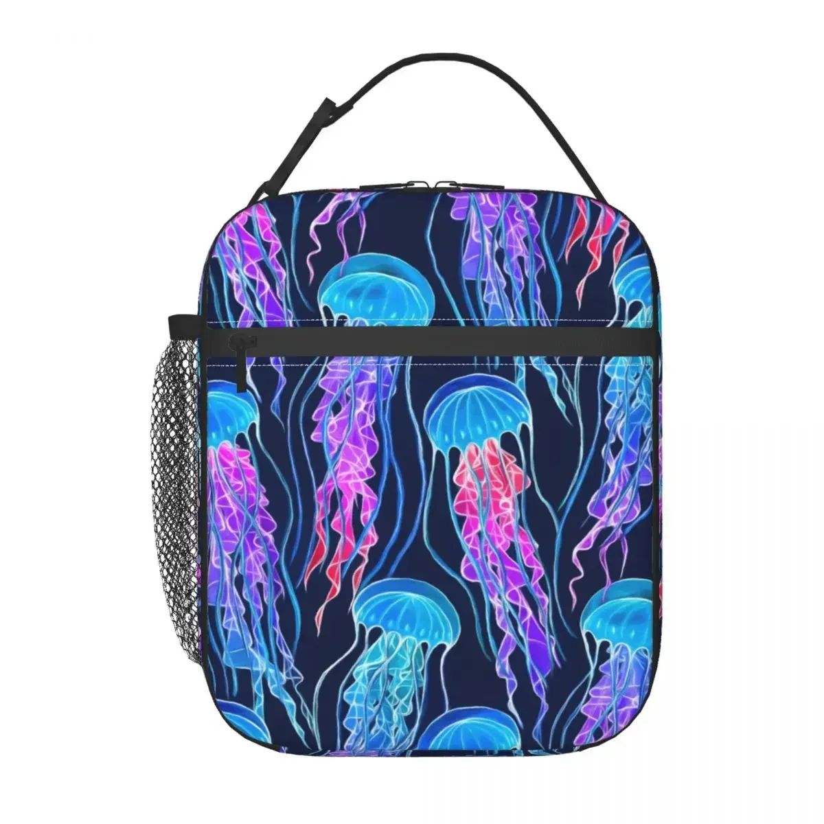 Luminescent Rainbow Jellyfish On Blue Insulated Lunch Bag for Women Resuable Cooler Thermal Lunch Tote Office Picnic Travel