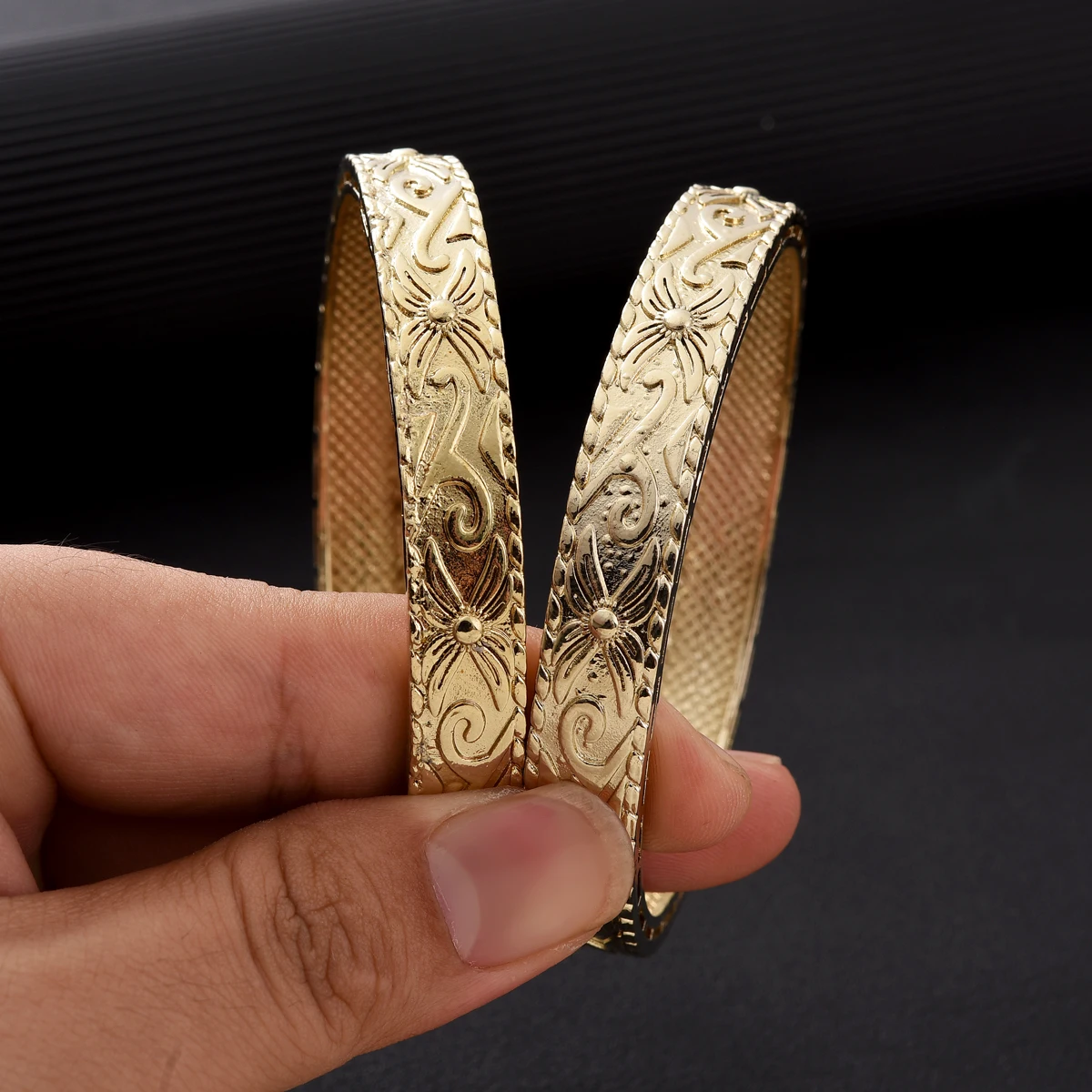 Classic Popular 65MM 9K Golden Color Bracelet Women Girls Dubai Bangles African Arabic Wedding Jewelry #234