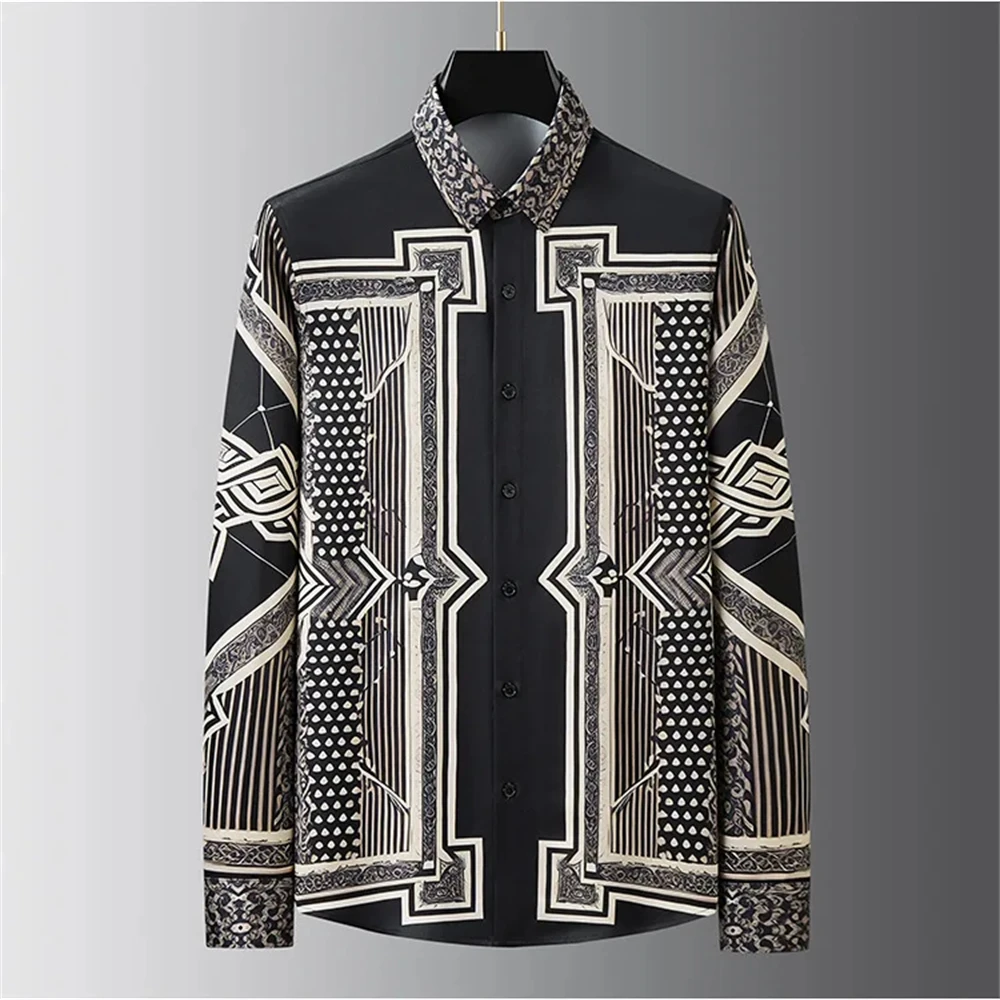 Luxury Printed Shirt Men's Long Sleeve Slim Casual Shirt High Quality Fashionable Popular Extra Large Size No-Iron Men's XS-6XL