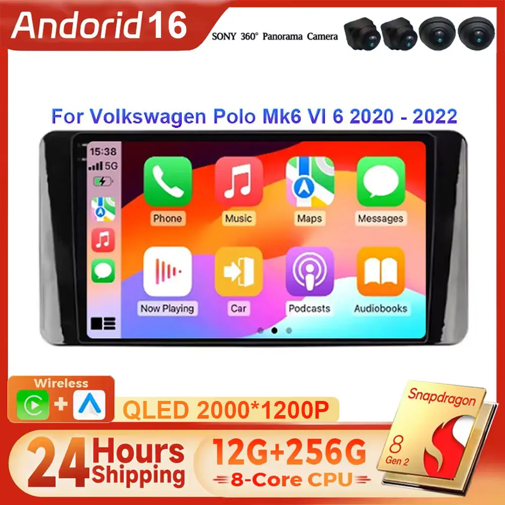 For Volkswagen Polo Mk6 VI 6 2020-2022 Android 16 Carplay Auto 2K Screen Car Radio Multimedia Player WIFI+4G Autoradio Stereo 4G