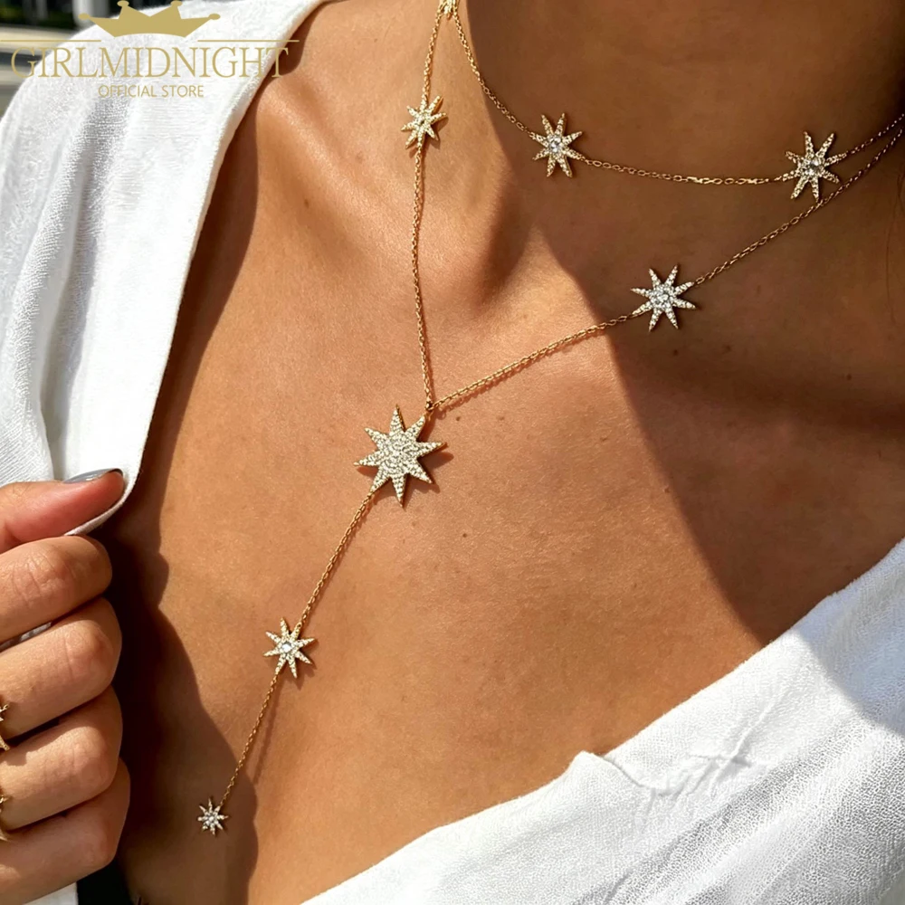 2026 Neue Stern-Nordstern-Charm-Halskette in Goldfarbe mit Mikro-Pavé 5A Kubikzirkonia CZ Choker Damenschmuck