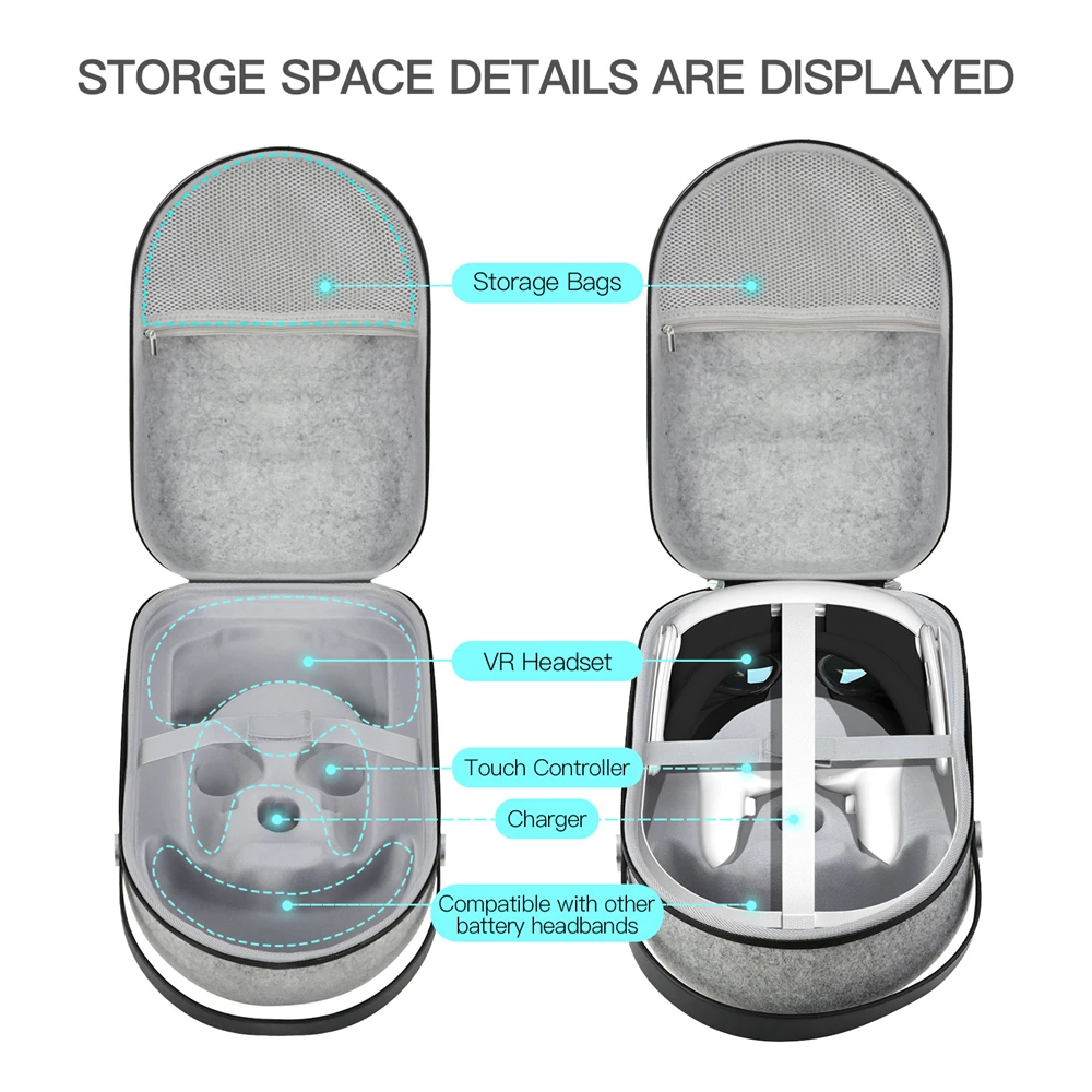 حقيبة سفر صلبة بحزام جلدي وحزام تخزين للسفر وإكسسوارات الواقع الافتراضي حقيبة حمل لـ Meta Quest VR 3