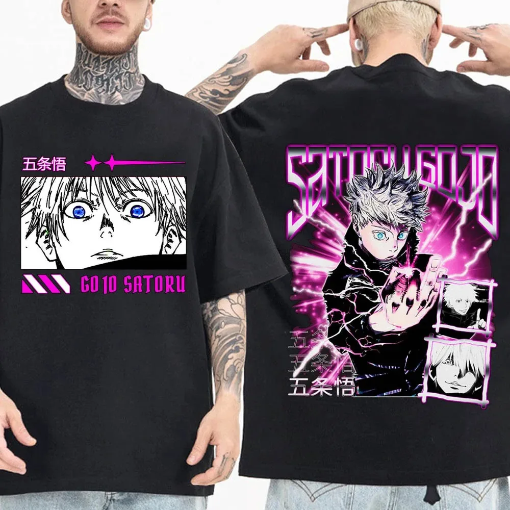 Jujutsu Kaisen Satoru Gojo Anime męska koszulka lato moda nowa Harajuku z okrągłym dekoltem czysta bawełna koszula z krótkim rękawem prezent dla