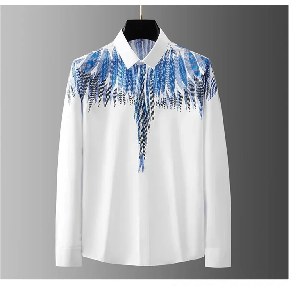 

European and American Hot Selling Fashionable Men's High Quality Black and White Irregular Printed Long Sleeve Button Top