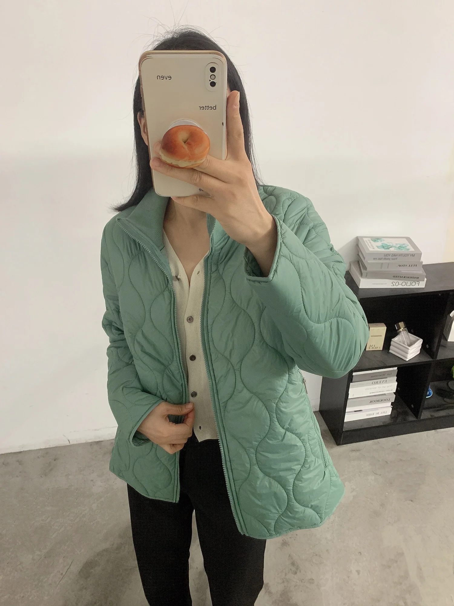 

Slimming Effect Casual Thin Cotton Jacket Stand Collar Long Sleeve Women's Outerwear Coat for Autumn And Winter Straight Cut