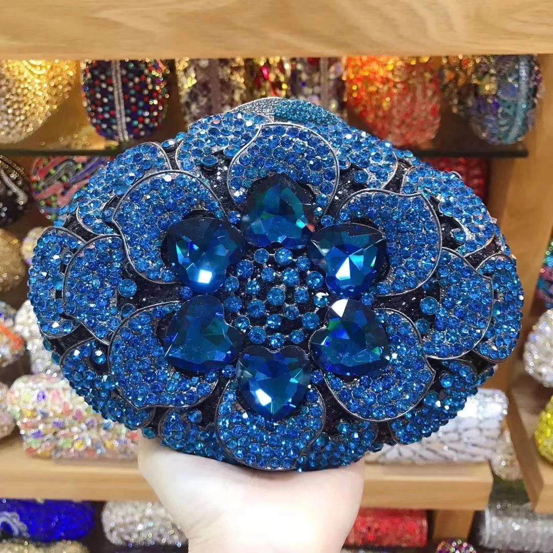 

Женские вечерние сумки с синими цветочными камнями, свадебные клатчи со стразами и цветочным принтом, женские сумки и кошельки, вечерние клатчи