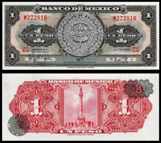 1961-1970 المكسيك 1 بيزو الملاحظات الأصلية G UNC (مقتنيات Fuera De use Ahora)