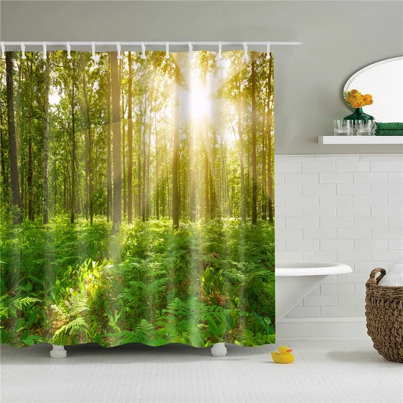 Plant Flower Leaves Trees Rural Scenery Bathroom Shower Curtain Waterproof Polyester Frabic Bath Curtain with Hooks