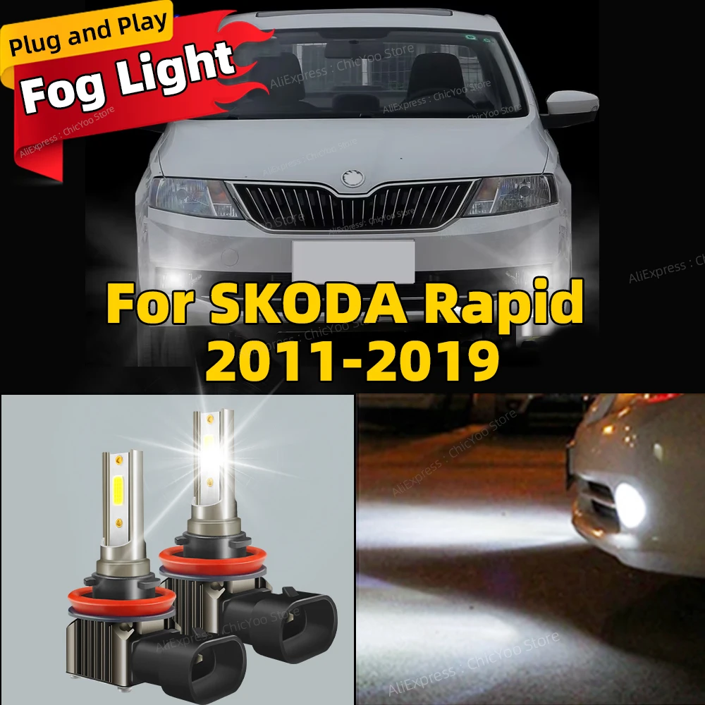 6000K Front Fog Light 2pcs LED Bulb Accessories Lamp 80W For SKODA Rapid 2011 2012 2013 2014 2015 2016 2017 2018 2019