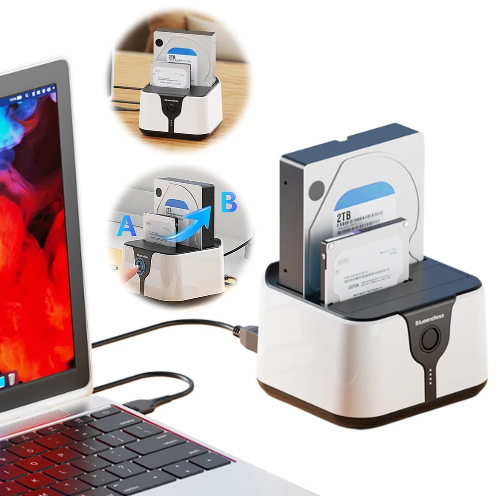 

USB 3.0 To SATA Dual Bay External Hard Drive Docking Station Support Offline Clone HDD Docking Station with 12V 3A Power Adapter