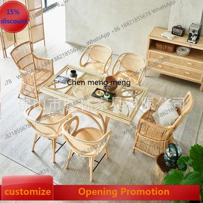 D5556 s6601 Nordic rattan small apartment household dining table and chairs simple homestay rectangular glass table and chair co
