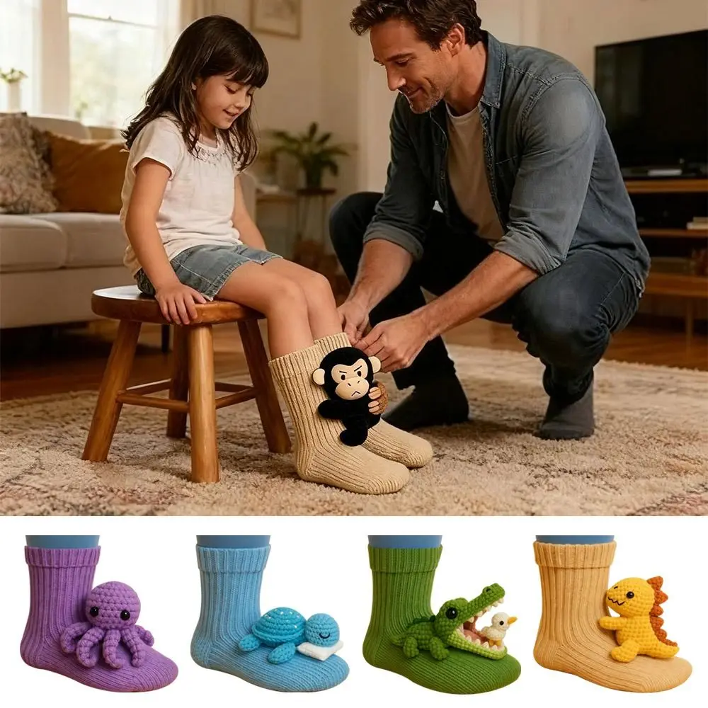 

Creativity 3D Knit Animal Socks Hand Crocheted Double Layer Novelty Floor Socks Anti-Sweat Warm Winter Socks for Men & Women