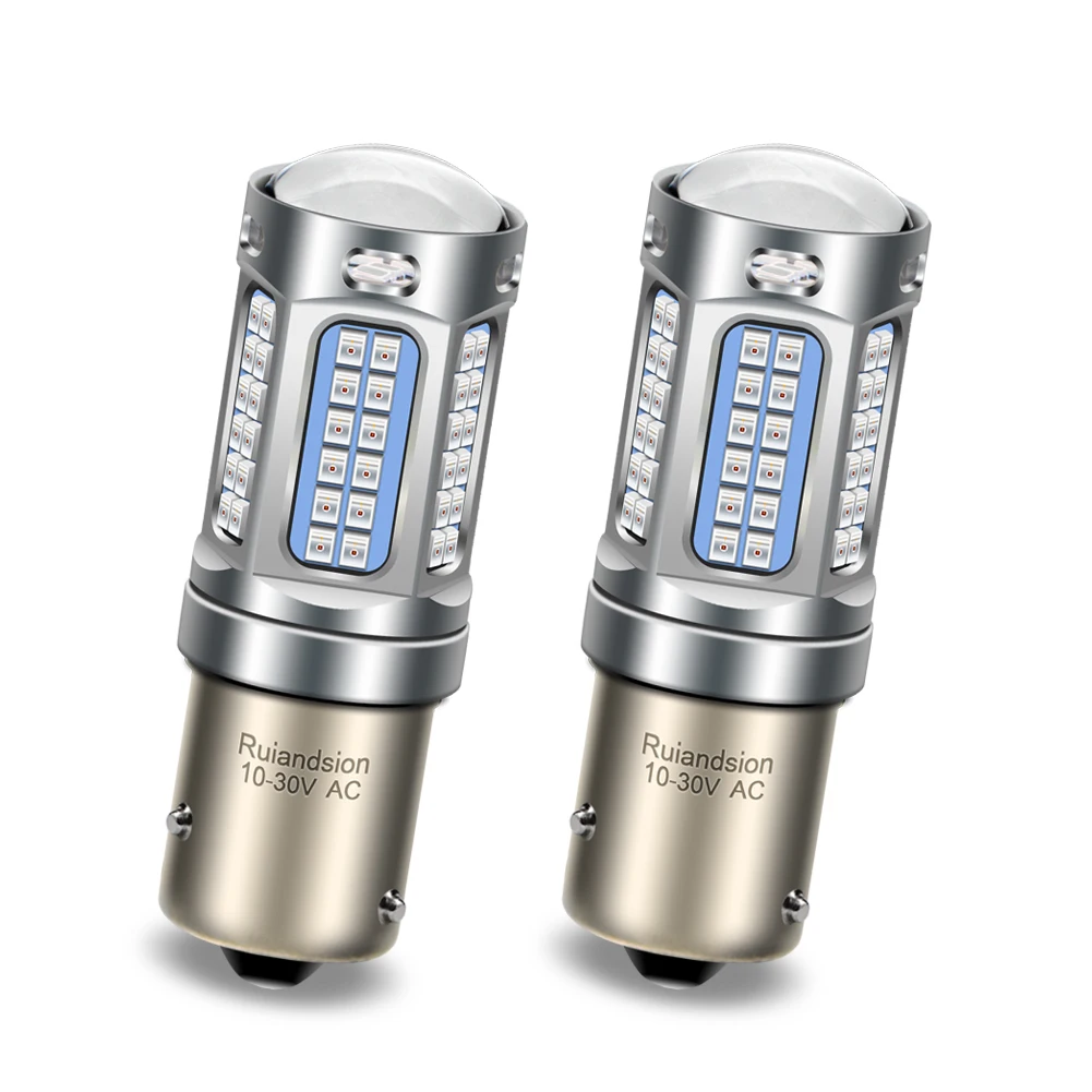 

2pcs BAW15s PR21W LED Bulb Red Bright White 9W 1200LM For Car Tail Brake Stop Lamp Side Marker Fog Light With Projector Lens