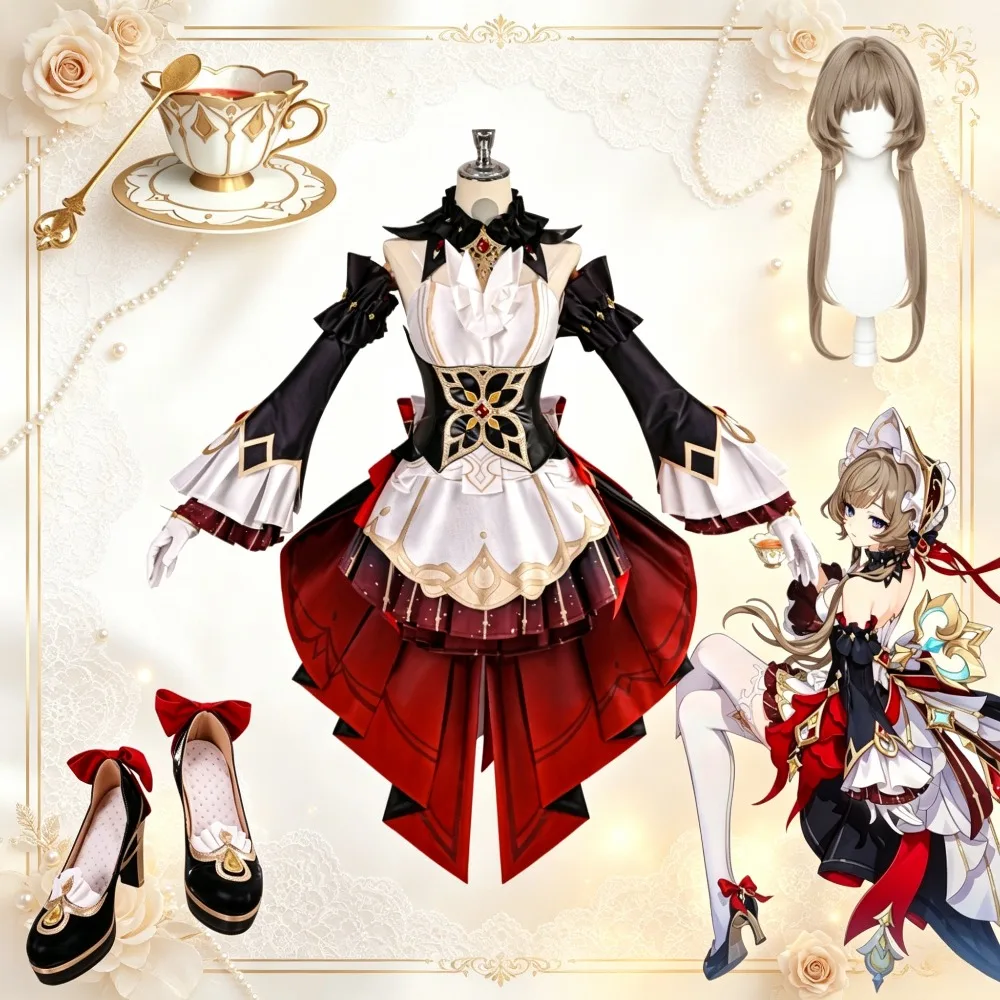 Costume de cosplay complet Genshin Impact Sandrone la Marionnette avec accessoire tasse à thé, tenue de personnage de jeu pour jeu de rôle