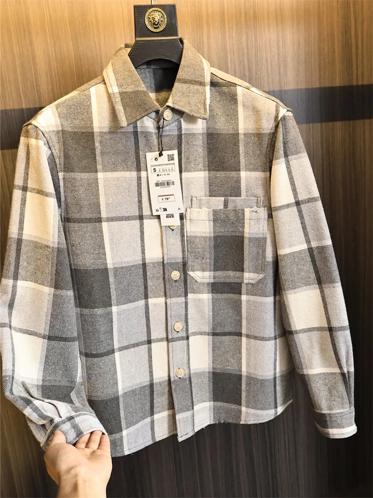 

Мужская клетчатая свободная посадка в американском стиле ретро, длинный све с воротником-стойкой, осенне-зимняя теплая повседневная одежда в разделании