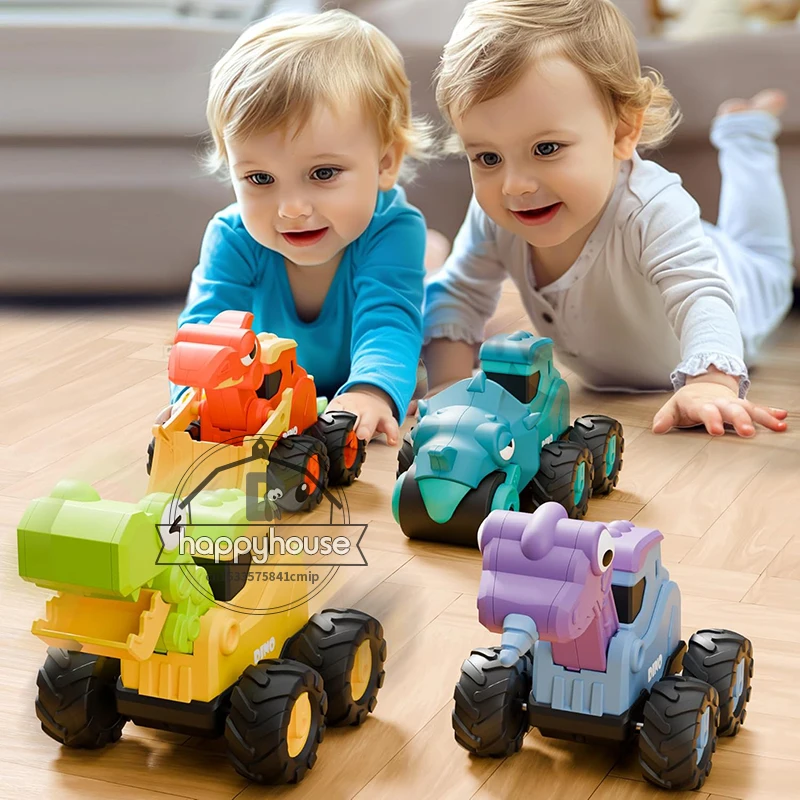 Dinosaur Truck Toys for Toddler Dino Press Go Racing Cars Kids Construction Sandbox Vehicles Playset, Baby Push Go Friction Car