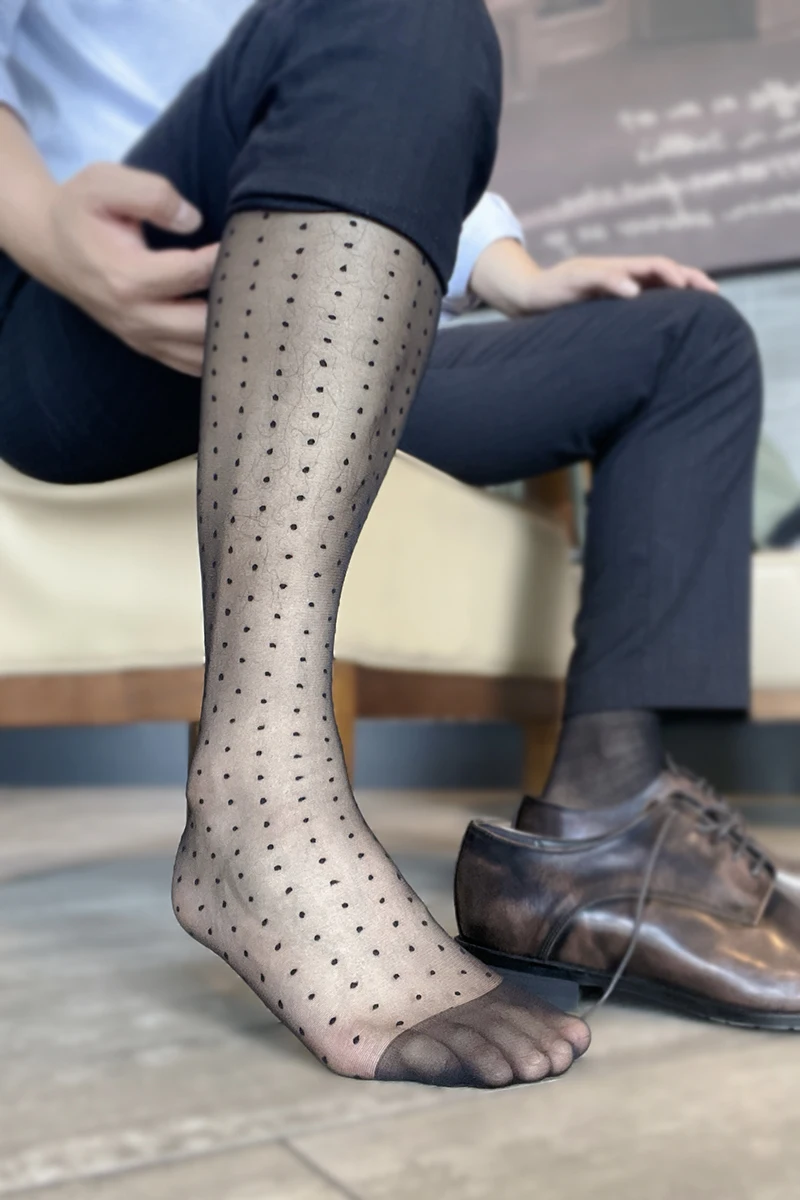 

Man's Sheer Sock Mid Tube Jacquard Lace Dot Polka Dots Laced Stocking Fine Dress Socks Short Socks Daily