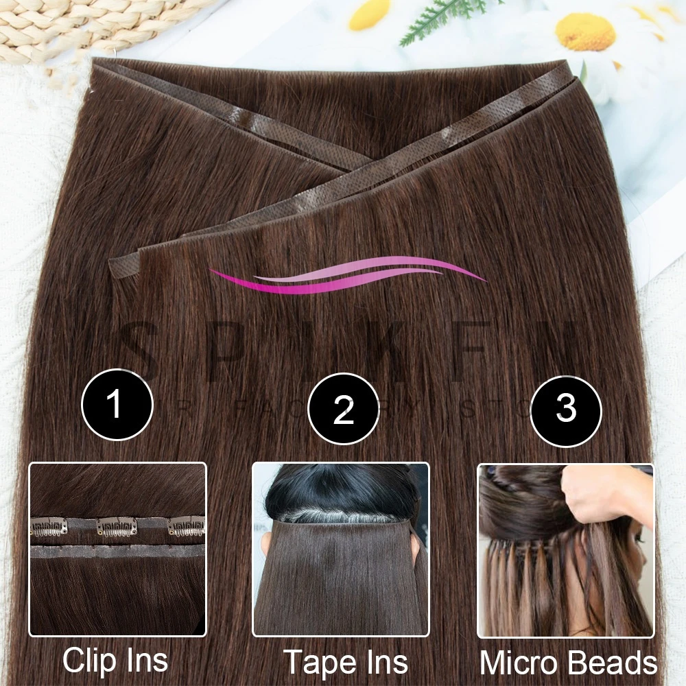 SPIKFN Long Tape Weft Human Hair Extensions Invisible Inject PU Skin Flat Weft Hair Bundles 80-100g Sewing In Micro Links Hair