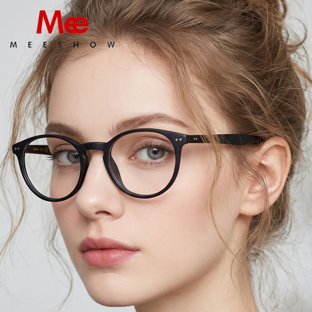 MEESHOW Ultralight Comfort Round Reading glasses For Women Blue Light Blocking Custom Prescription Myopia Reader Ladies Eyewear