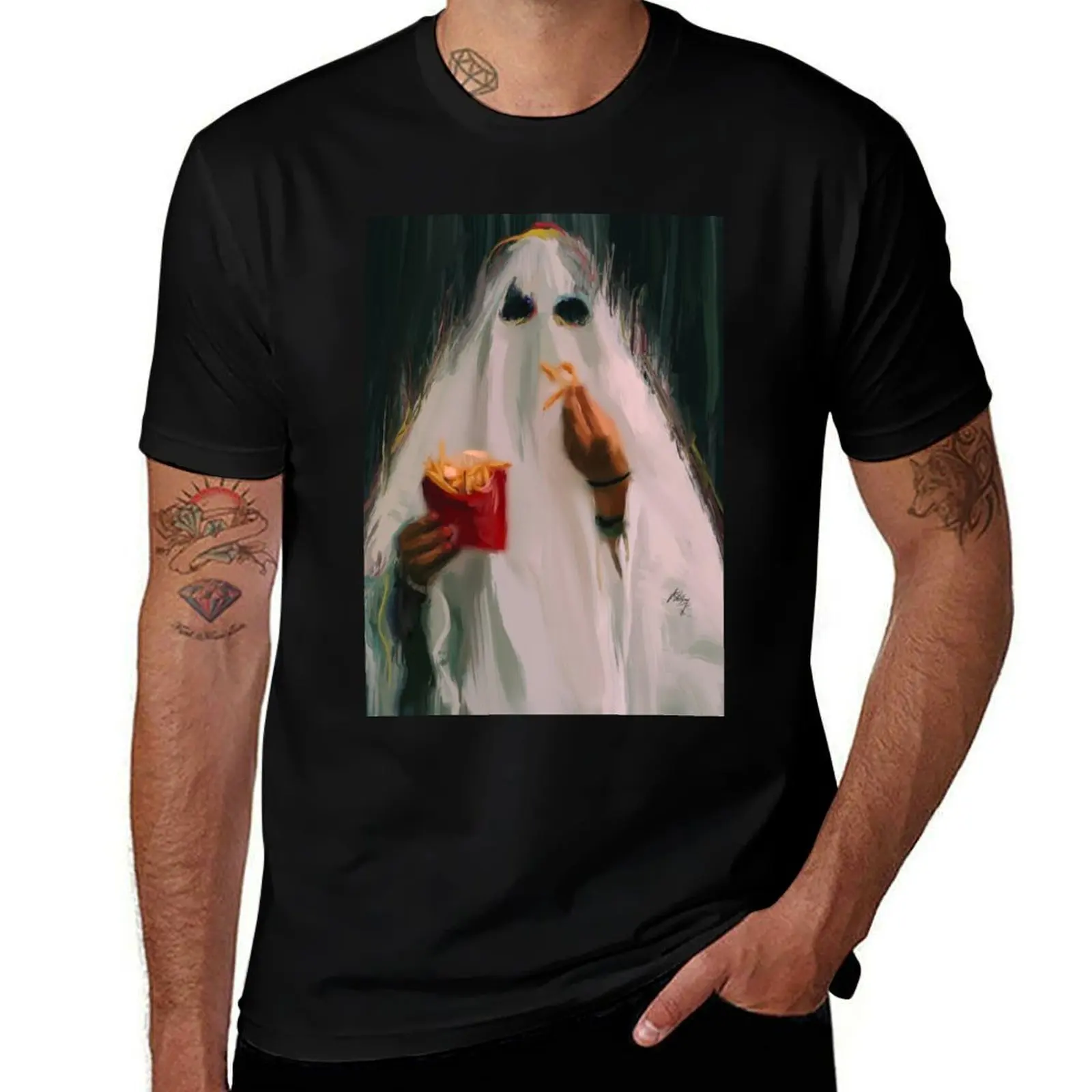 

Ghost Eating drawing by Wonderlandonacid T-Shirt Casual Loose Fit Summer Tee Shirt