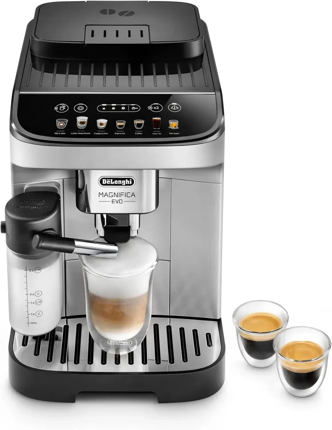 De'Longhi Magnifica Evo avec système LatteCrema, machine entièrement automatique, expresso de haricot à tasse, cappuccino et glacé, fournitures de cuisine