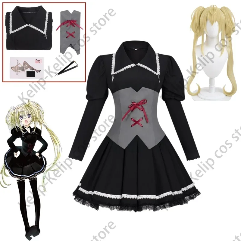 Anime Shugo Chara Cosplay Hoshina Utau Costumes for Women Uniforms Sailor Suit Tsukiyomi Utau Black Dress Long Wig