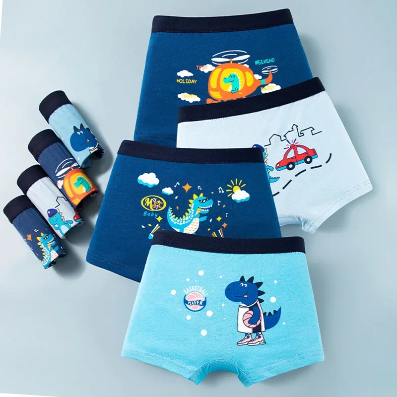 4pcs/Lot Boys Boxer Briefs Kids Cotton Underwear Baby Boy Underpants Teenager Cartoon Print Comfortable Children Panties