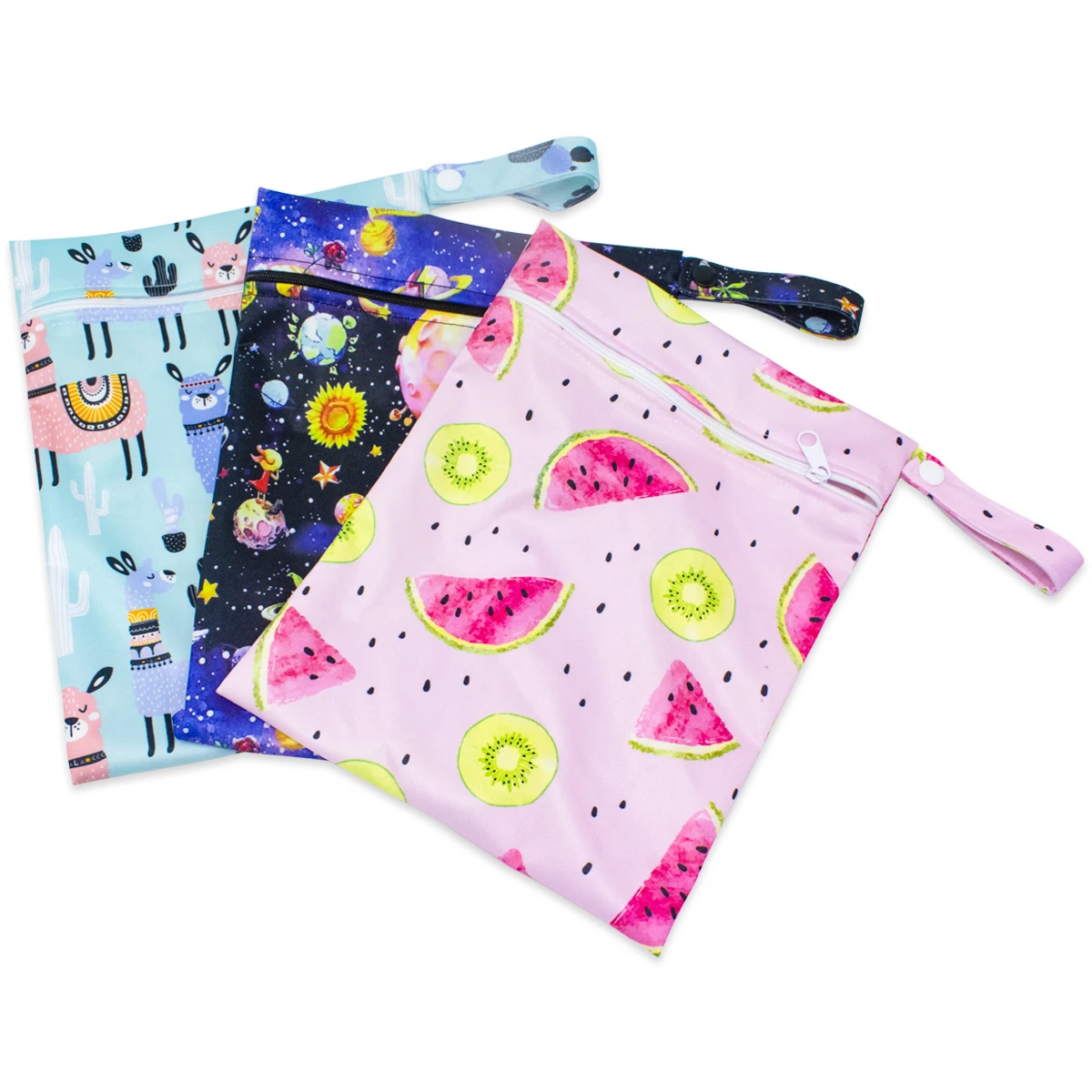 1pC Zippered Mini Pocket Wetbag With Snap Handle Reusable Waterproof Cute Pattern Baby Portable Bag