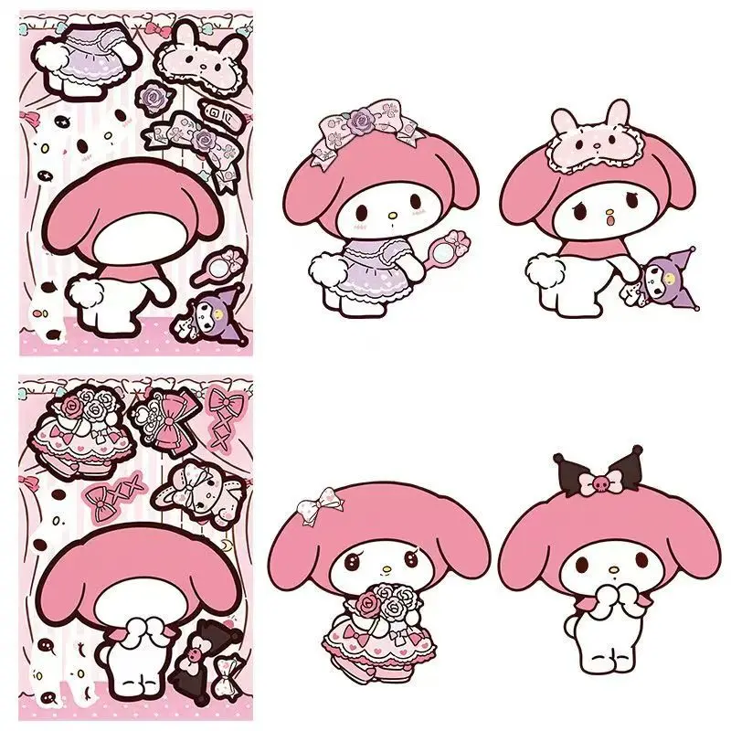 My Melody Sanrio 8/16/32pcs Dress‑Up Puzzle Stickers Sheets Kids DIY Make Face Educational Sticker Girls Creative Decor Gift