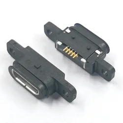 2/5PCS Micro USB 5pin Charging Jack Socket Dock Port 5P IP67 Waterproof Female Connector With Screw Hole