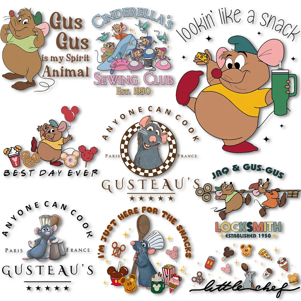 Gus Gus La. Ratatouille Cooker Stickers for Clothes Heat transfer Decals Thermal Patches on Tshirts