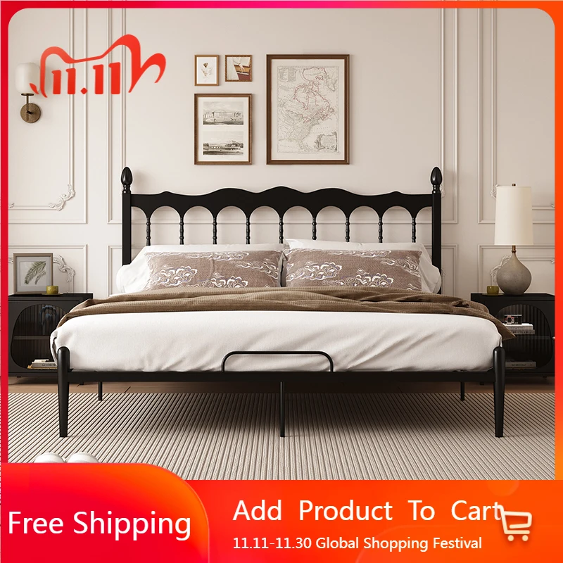 

French Wrought Iron Bed Black Retro Romantic High Quality Double Bed Simple Frame Salon Modern Camas De Casal Unique Furniture