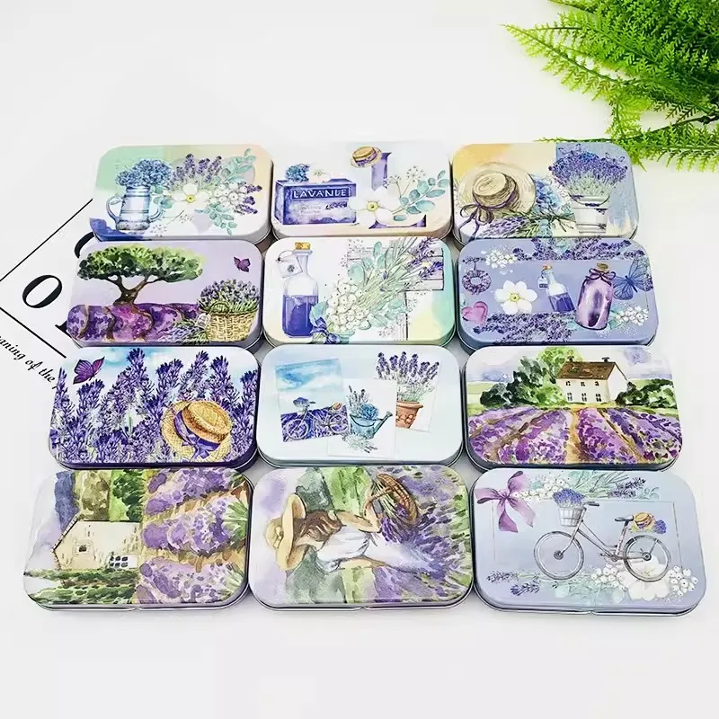 12 Pcs  Middle Size Carton Cover Iron Tin Card Metal Case / Can/Square /Coin Ornaments Sewing Goods Storage Gift Box