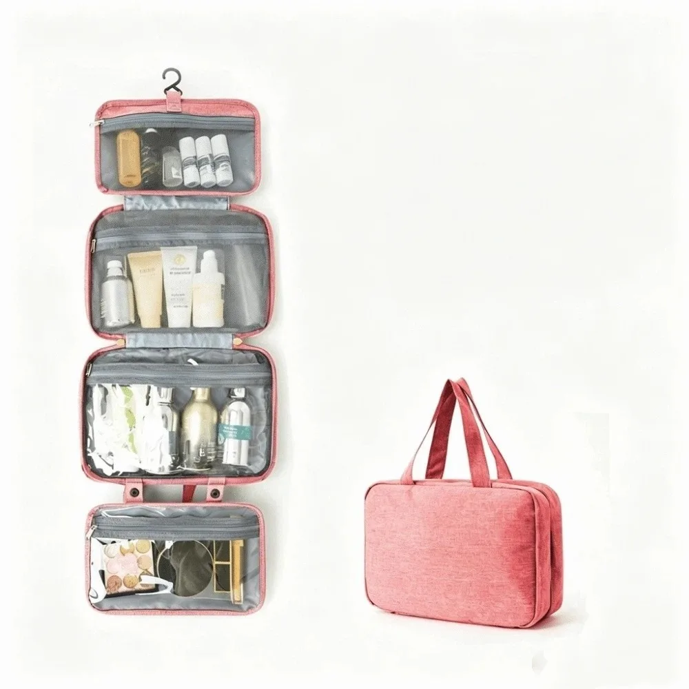 Large Capacity Travel Hanging Wash Bag Waterproof Multi Compartments 4 Fold Toiletry Bag Multi-Pocket Wet Dry Separation