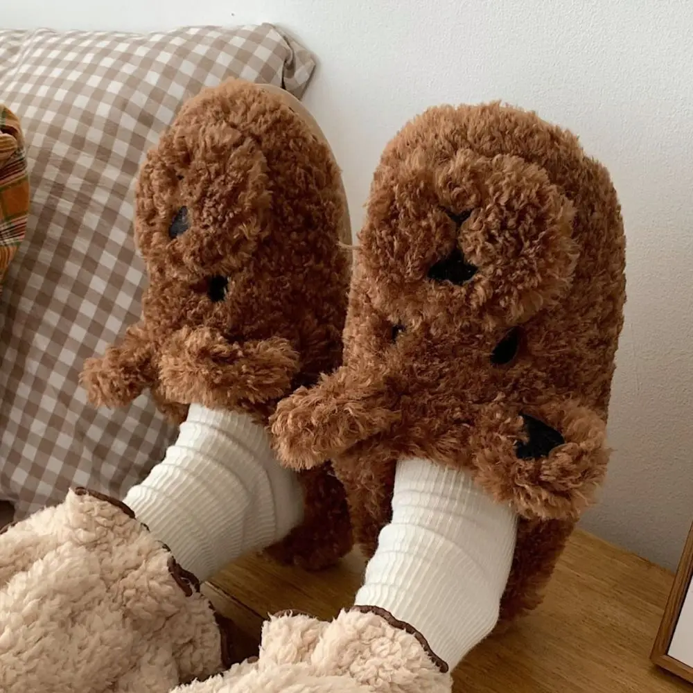

Fashion Winter Plush Dog Slippers Soft Thicken Warm Cartoon Furry Slippers Cute Anti-slip Home Cotton Shoes Indoor