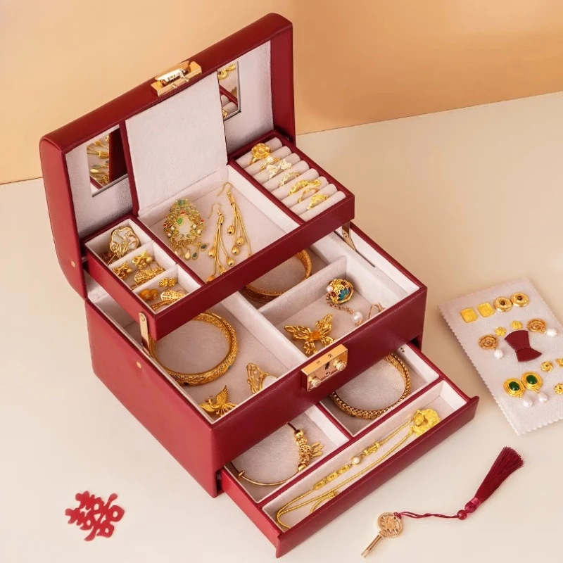 

Свадебные шкатулки для драгоценностей, кольца, серьги, ожерелья, коробки для хранения, женская подарочная шкатулка для драгоценностей, многослойный органайзер для безделушек, контейнер