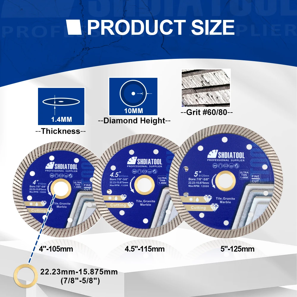SHDIATOOL 1pc 105/115/125mm Diamond Cutting Disc Superthin Corrugated Teeth Blade Ceramic Marble Granite Circular Saw Cutter