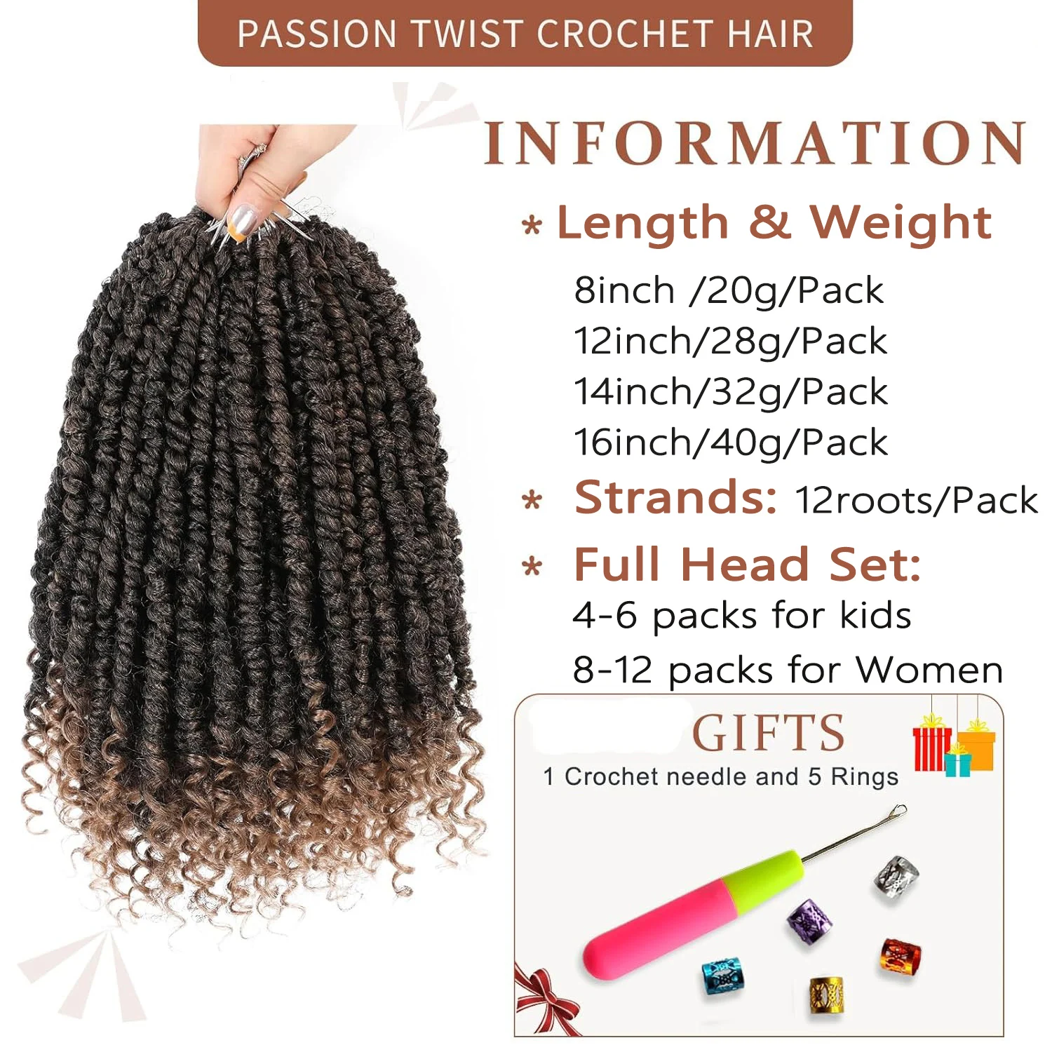 Passion Twist Häkelhaar, vorgefertigt, 8/12/14/16 Zoll, kurze, vorgefertigte Häkelzöpfe für schwarze Frauen, synthetische Haarverlängerungen. – Detail 2