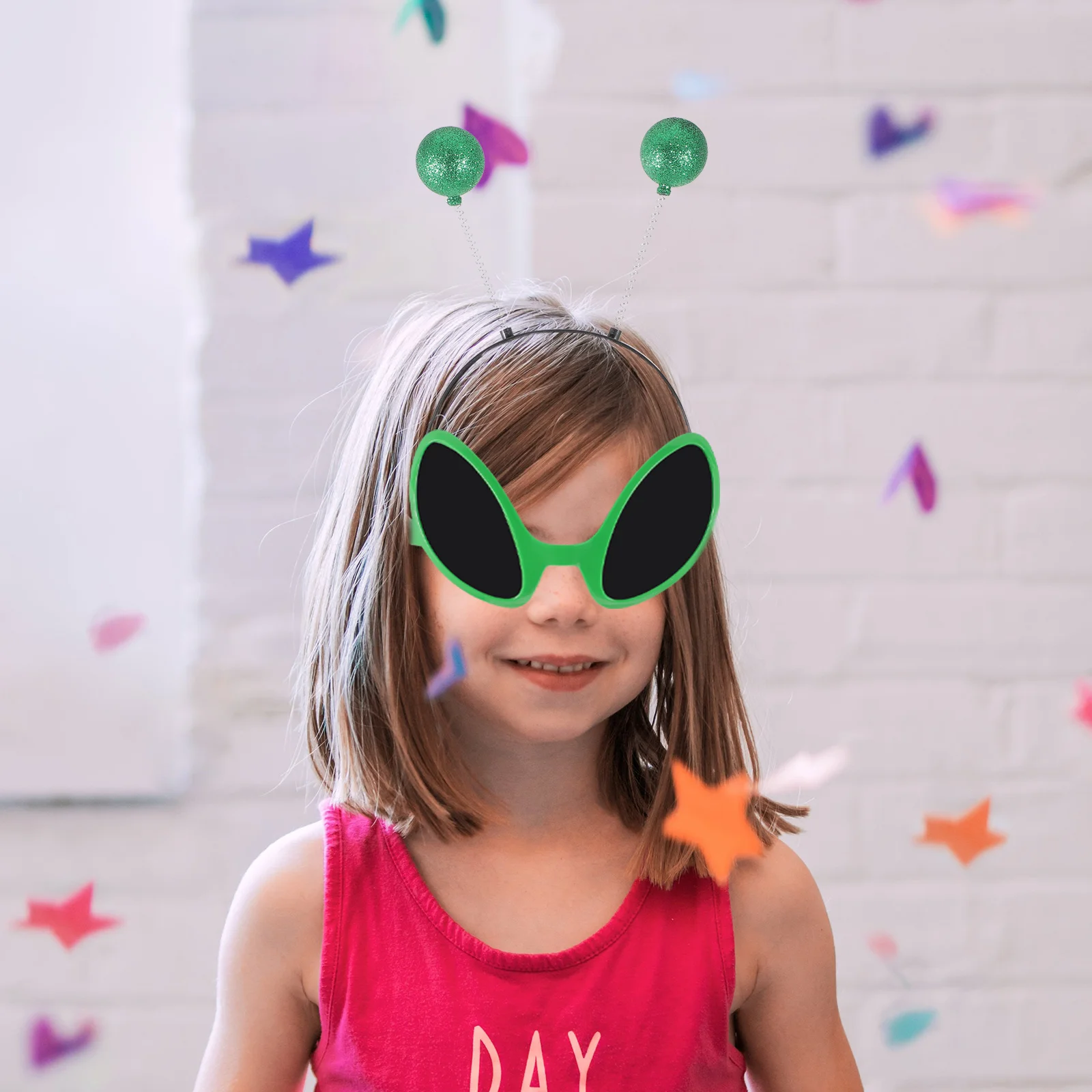 2 juegos de diadema decorativa para graduación, gafas, maquillaje, sombras alienígenas, antena de plástico para fiesta, aros para el pelo para Festival