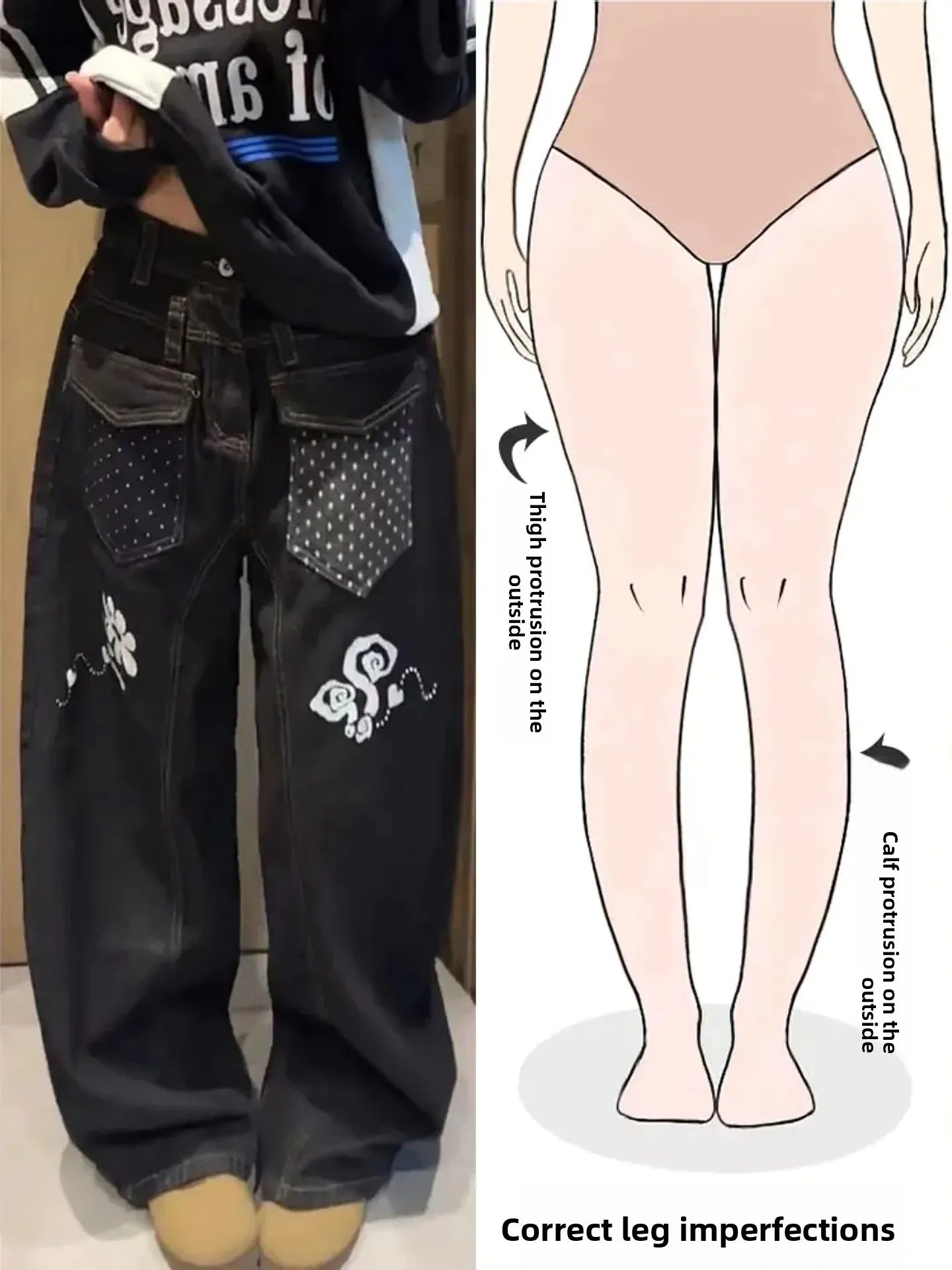 

Американские ретро-джинсы в горошек для женщин: новая весенняя коллекция, уличный стиль, облегающие, широкие штанины, модные, для фигуры типа «груша», повседневные