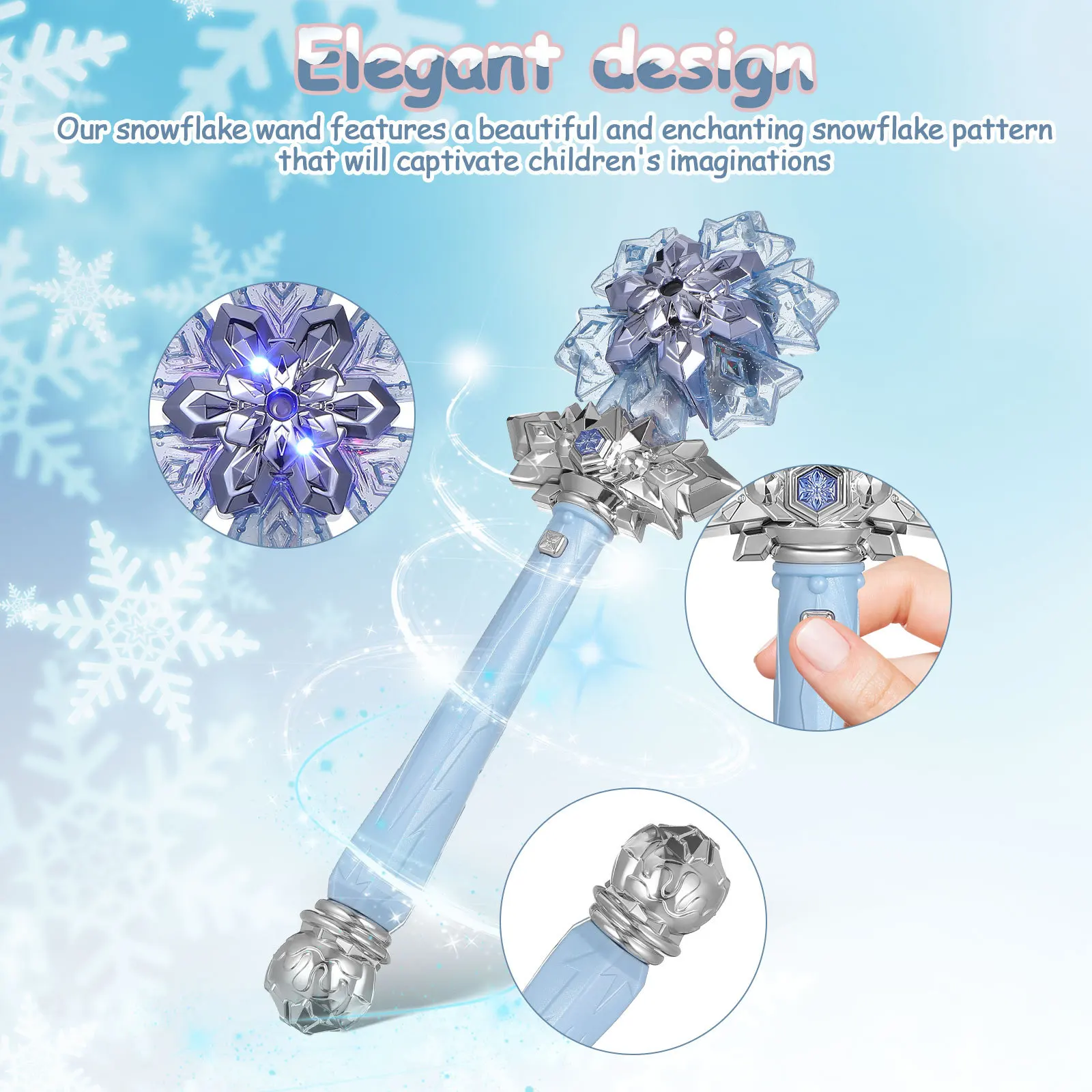 Bacchetta magica con fiocco di neve con musica giocattolo fata illuminata per i più piccoli Accessorio cosplay per le vacanze Mini bacchetta sensoriale Idea regalo per bambini